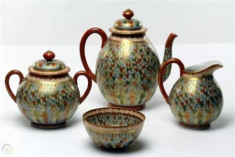 rare antique  faces japanese kutani porcelain tea set teapot