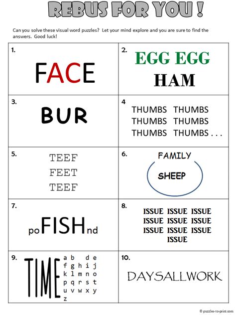 printable rebus puzzles  answers printable templates