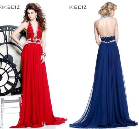 Discount Luxury Sexy Red Blue Halter Open Back Prom