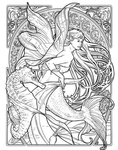 seahorse  mermaid coloring page illustration mermaid coloring
