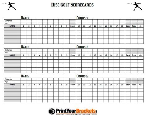 printable disc golf scorecards frisbee scoresheets golf scorecard
