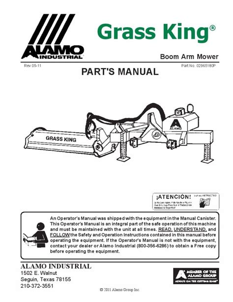 alamo grass king flail mower parts manual   service manual repair manual