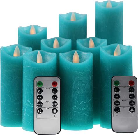 kitch aroma teal flameless candles battery operated led pillar
