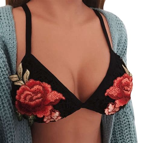 2017 sexy women ladies embroidery flower bralette bandage strappy bra