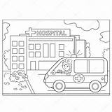 Coloring Outline Ambulance Hospital Stock Near Car Pages Cartoon Kids Book Doctor Sketch sketch template