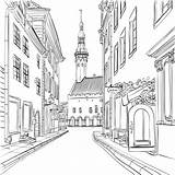 Coloring Estonia Town Old Tallinn Vector Medieval Adult Clipart Pages Graphicriver Picturesque Colouring Book Drawing Building Buildings Christmas Kidspressmagazine Cityscape sketch template