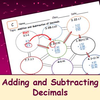 addition  subtraction  decimals worksheet  math  easy