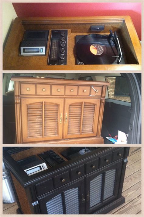 magnavox stereo console  turntable painted  rustoleum oil rubbed bronze  love