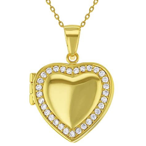 gold plated clear cz heart shaped locket pendant necklace girls