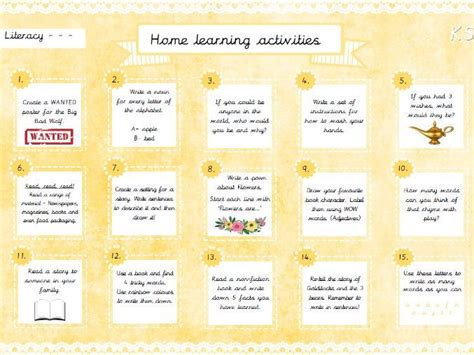 home learning activities literacy teaching resources