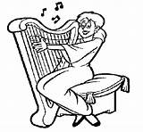 Arpa Tocando Harpa Mulher Harpe Suonatrice Jouant Tocar Tudodesenhos Colorier Davi Saul Arpas Acolore Coloritou sketch template
