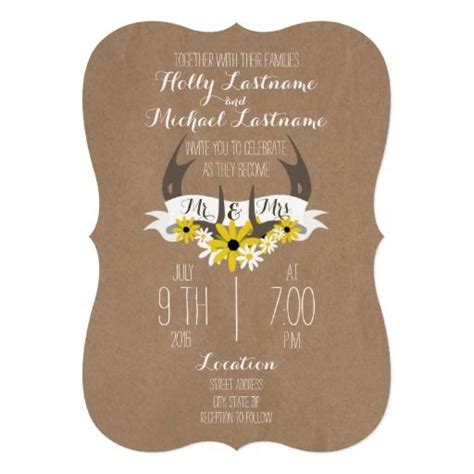 Cardboard Inspired Antlers Wildflowers Wedding Invitation Zazzle