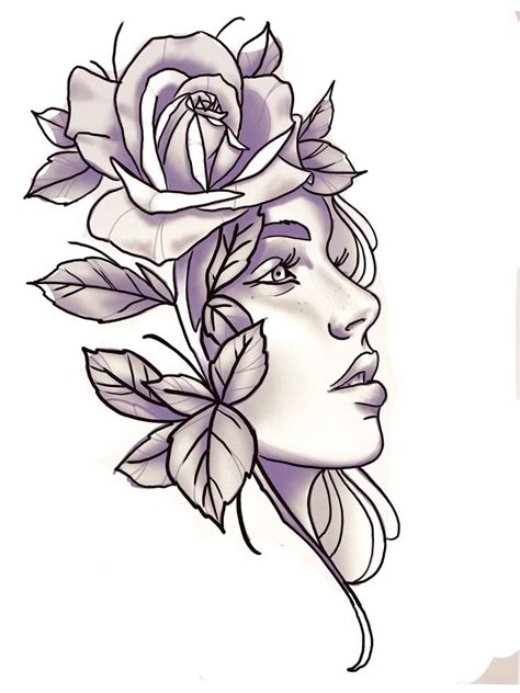 drawing   womans face  roses   head