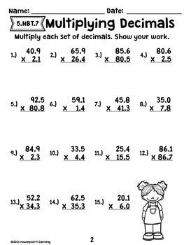 multiplication  decimals worksheets  answers maths algebra