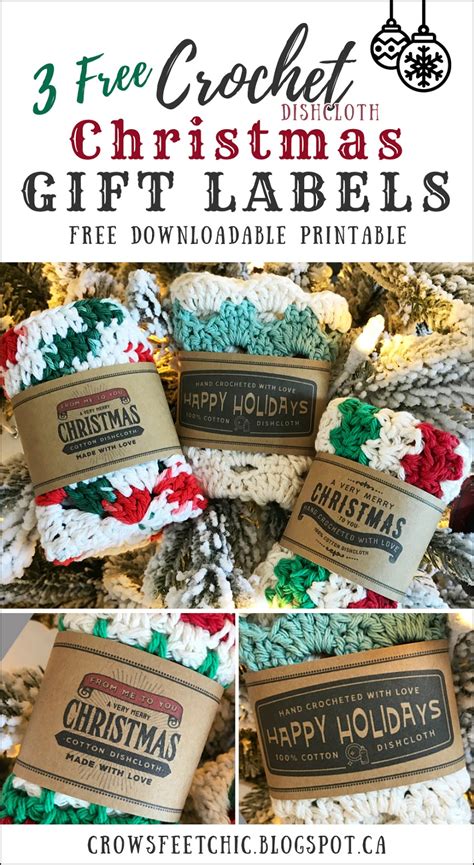 printable gift labels  crocheted christmas dishcloths crows