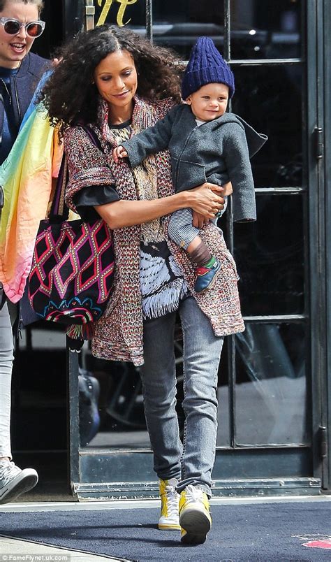 Thandie Newton Layers Up In Wild T Shirt On Day Out In Nyc With Son
