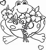 Frog Coloring Flowers Pages Printable Holding Birthday sketch template