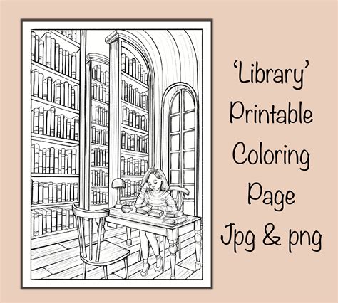 cozy library coloring page girl  library reading books etsy australia