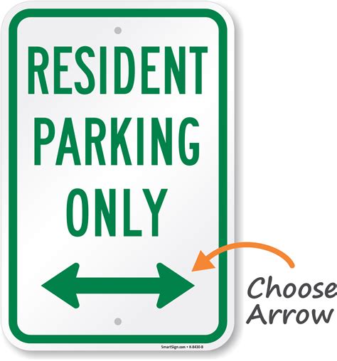 resident parking   bidirectional arrow sign sku