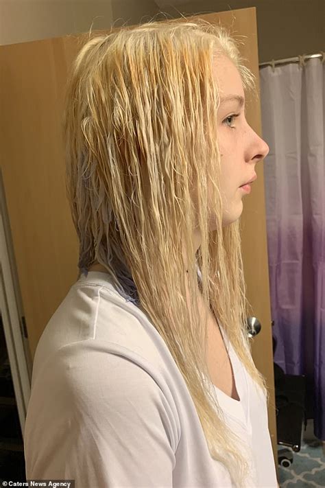 teen who tried to bleach her long brown hair blonde is horrified when