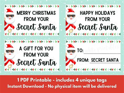 secret santa printable modern gift tags gift exchange  christmas