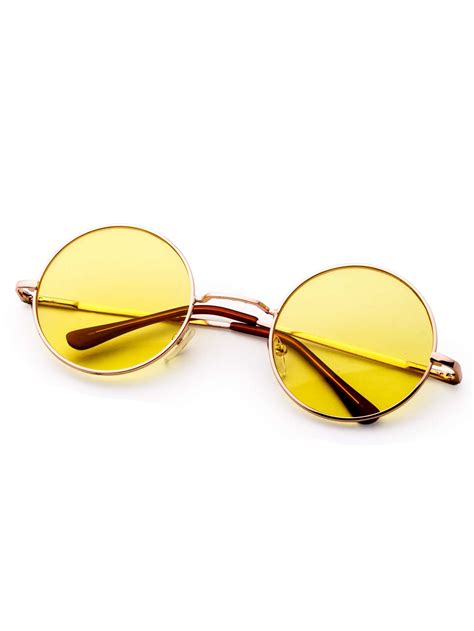 metal frame yellow round lens retro style sunglasses shein sheinside