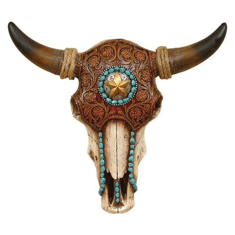 bull skull  tooled leather design
