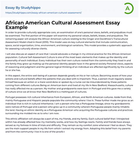 african american cultural assessment essay  studyhippocom
