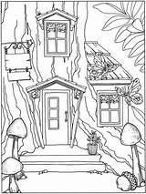 Coloring House Pages Tree Treehouse Fairy Colouring Kids Boomhutten Printable Kleurplaten Template Houses Book Kleurplaat Dover Fun Publications Sheets Print sketch template