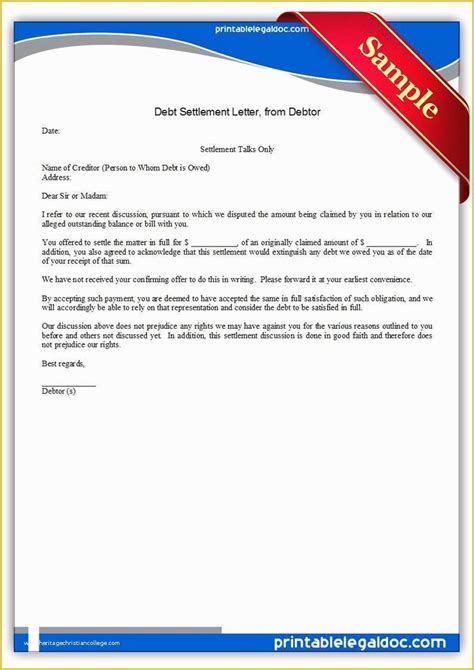 debt  template letters  printable debt settlement