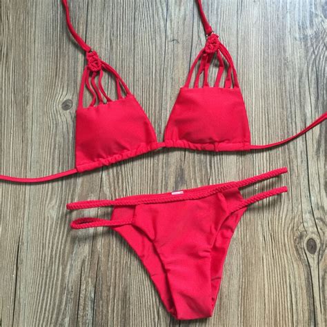 red bikini set sexy padding swimsuit backless bandage bikini bathing