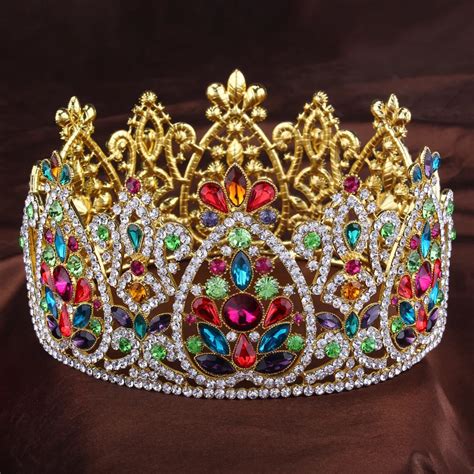 height big king queen golden full crowns rhinestone shinning