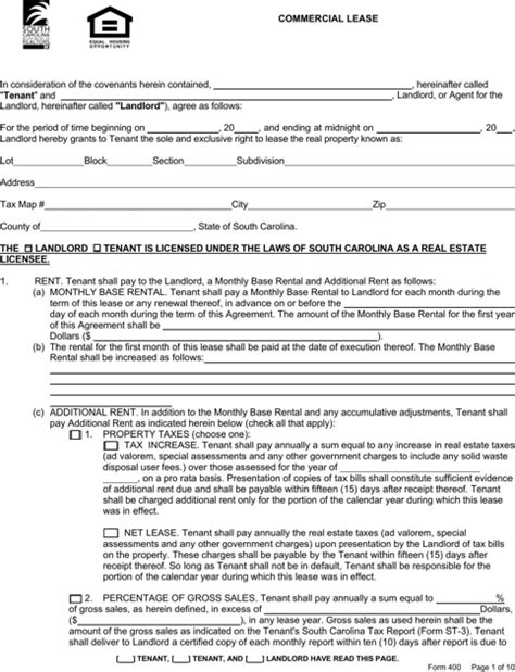 south carolina rental agreement   formtemplate