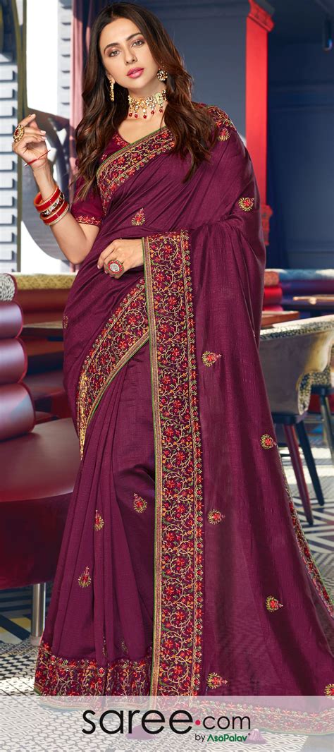 Rakul Preet Singh Wine Purple Silk Saree With Embroidered