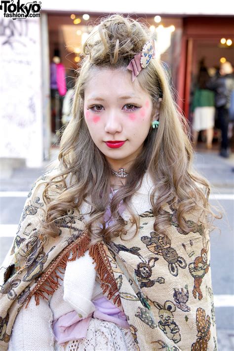 vintage shawl and harajuku hair and makeup tokyo fashion news