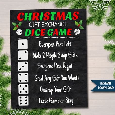 christmas dice game gift exchange rules printable instant