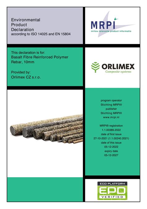 orlimex cz sro basalt fibre reinforced polymer rebar mm milieu relevante product