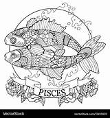 Pisces Coloring Zodiac Sign Vector Book Royalty sketch template