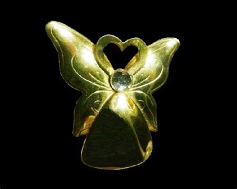 puffy angel with heart brooch pin gold tone metal
