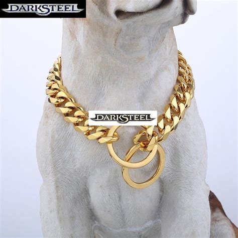 collar cadena para perro acero dorado inox 56cmspor 19mm