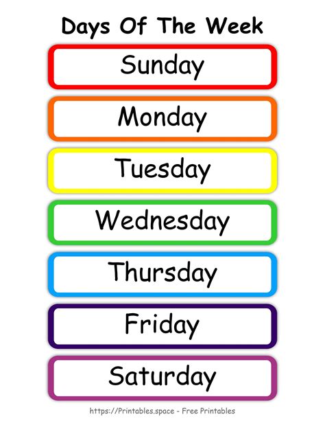 preschool days   week printables