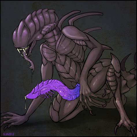 rule 34 alien alien franchise arm support fangs genital slit kneeling long penis male open