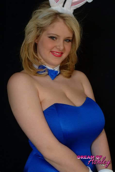 blonde chick ashley in blue bunny suit gets her breathtaking huge tits out