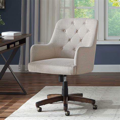 homes gardens tufted office chair natural fabric upholstery  espresso wood base
