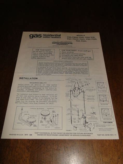 ao smith gas residential water heater instructions parts manual ebay