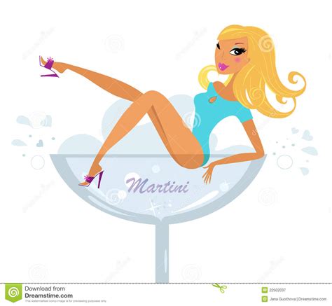 beautiful retro girl in martini glass stock illustration