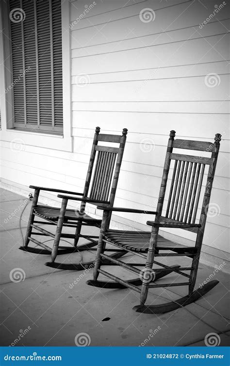 rocking chairs  black  white stock photo image  nostalgic