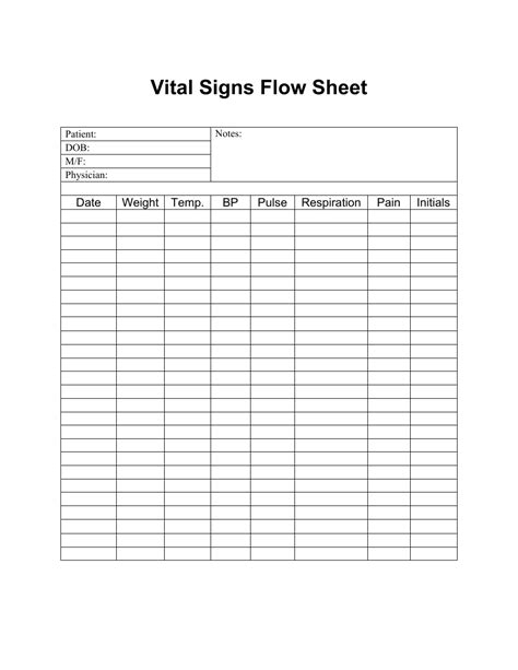 printable vital signs flow sheet printable templates