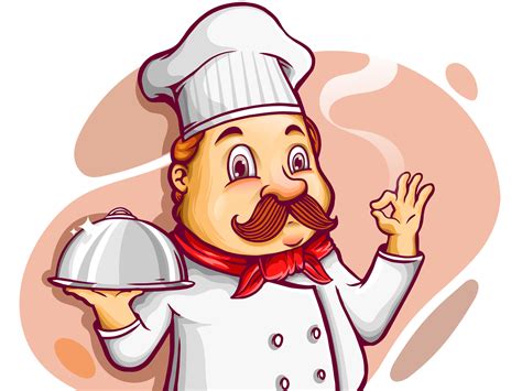 chef cartoon character holding silver platter  visualogic  dribbble