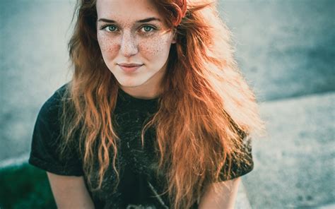 wallpaper face women redhead model depth of field t shirt eyes